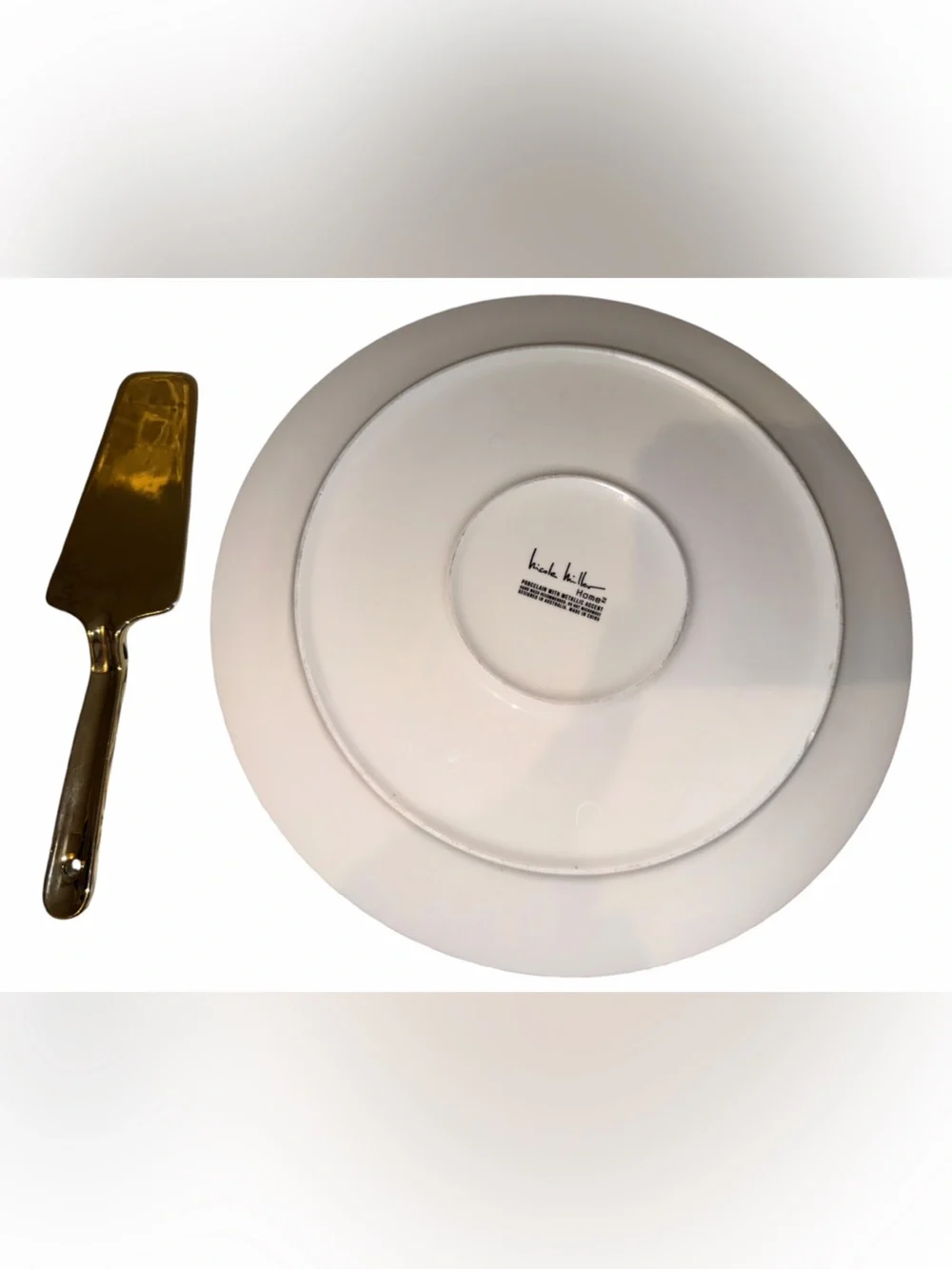 Nicole Miller Gold and White Striped Cake Plate with Server